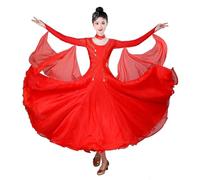 Yaaxinb Robe de Danse de Standard National, Costumes de Salon, Robe Moderne de Valse, en Mesh, Fluide, Longue en Tulle, Grande Jupe évasée,Rouge,3XL