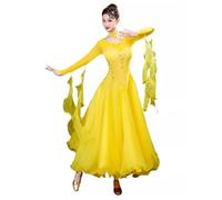 Yaaxinb Robe de Danse de Standard National Robes de Salle de Bal Robes de Tango, Salsa, Valse, cha-cha pour Femmes Costumes de compétition de Danse,Jaune,3XL