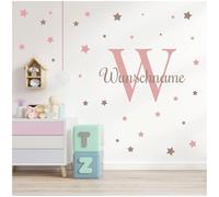 Yabaduu Stickers muraux personnalisés Stickers aquarelle animaux avec nom Sticker muraux pour chambre d'enfant chambre de bébé salle de jeux fille Y037 (Avec votre nom, No 14 étoiles)