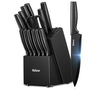 Yabano Couteau Cuisine, 14 Pièces Bloc Couteaux Cuisine en Acier Inoxydable, avec Bloc Couteaux en Bois, Anti-Rouille, Noir