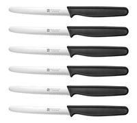 Yabano Couteaux à Petit Déjeuner 6 Pièces Couteau Dentelé Inox | Lame micro-dentee X30Cr13 11.5cm bout rond 2 en 1, manche ergonomique, ideal pain tartine tomate steak fromage