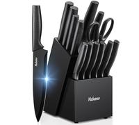 Yabano Couteaux de Cuisine 14 Pièces Inox Noir Bloc Aiguiseur