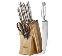 Yabano Couteaux de Cuisine, 9 pièces Bloc de Couteaux en Acier Inoxydable Allemand avec Aiguiseur Intégré, Ensemble de Couteaux avec Ciseaux et Bloc en Bois d’Acacia, Couteaux Professionnels pour la C