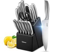 Yabano Ensemble de couteaux de cuisine en acier inoxydable à haute teneur en carbone 16 pièces Super tranchants et anti-rouille avec bloc de bois, couteaux à steak et taille-crayon Noir