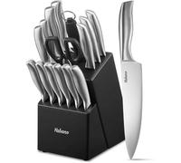 Yabano Set Couteaux, 16 Set Couteau Cuisine En Acier Inoxydable, Bloc De Couteaux Avec Support En Bois [Classe Énergétique A+++]