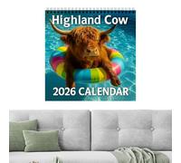 Yabauuop 2026 Calendrier Mural 12 Mois | Calendrier Mural Vache des Highlands,Agenda Jan-Dec Décor Maison | pour Organiser Planifier Maison Appartement Bureau Dortoir École Intérieur Étudiant