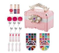 Yabauuop Faux Maquillage pour ,Vernis À Ongles Lavable Et Rouge À Lèvres Lavable - Coffret Maquillage Jeu d'Imitation Fille - Filles De 3 À 10 Ans, Déguisement, Fête, Cosplay, Noël,