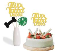 Yabba Dabba Lot de 12 bâtons de centre de table, décorations de fête d'anniversaire de 2 ans, décoration de fête prénatale « Born Two be Wild, Old Stone Age Cavern 2 ans » - Doré, noir, vert