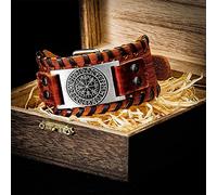 YABEME Bracelet Manchette en Cuir Viking, Amulette de Poignets pour Hommes Boussole Vegvisir, Bijoux Païens Celtiques Nordiques Scandinaves Talisman (Taille Réglable),Marron