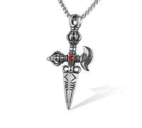 YABEME Collier Croix Gothique, Pendentif en Forme D'épée Vintage en Acier Inoxydable Mosaïque Diamant Simulé Cristal Rouge, Punk Hip Hop Hommes Femmes Bijoux Cadeau,30inch