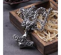 YABEME Collier Pendentif Tête de Bélier de Viking Thor en Acier Inoxydable pour Hommes Nordiques Celtique Païen Mjolnir Bijoux Amulette Scandinave,60 cm 23.62 inch