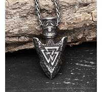 YABEME Collier Pendentif Viking Odin, Tête de Lance Gungnir - Ancre Nautique - Runique Valknut - Pointe de Flèche, Bijoux D'amulette Talisman en Acier Inoxydable Vintage Nordique,Bronze,19 inch