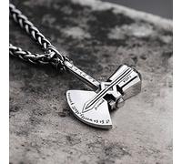 YABEME Collier Pendentif Viking Thors Hammer Mjolnir Axe, Bijoux Hypoallergéniques Vintage en Acier Inoxydable Talisman Rune, avec Chaîne de Quille de 24 Pouces,Axe