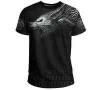 YABEME Hommes Nordique Viking Fenrir Loup Odin Tatouage 3D Numérique Imprimé Biker Style Décontracté Coupe Slim Confortable Runes Amulette Vêtements,Short Sleeves,XL