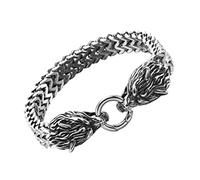 YABEME Loup Fenrir Bracelet, Vintage Nordique Scandinave Celtique Païen Amulette Bijoux, Acier Inoxydable Biker Gourmette Chaîne Tête de Loup Lien,230 mm 9.05 inch