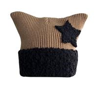 Yabi Bonnet en laine mignon à cinq branches étoile oreilles de chat enfants hiver version coréenne thermique manches oreilles bonnet tricoté, Noir , taille unique