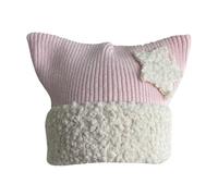 Yabi Bonnet en laine mignon à cinq branches étoile oreilles de chat enfants hiver version coréenne thermique manches oreilles bonnet tricoté, beige, taille unique