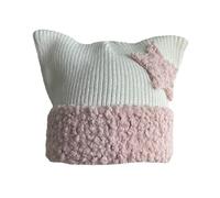 Yabi Bonnet en laine mignon à cinq branches étoile oreilles de chat enfants hiver version coréenne thermique manches oreilles bonnet tricoté, Rose, taille unique