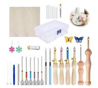 Yabound Lot de 35 aiguilles pour punch Needle - Kit de broderie - Aiguilles à poinçonner avec poignées en bois - Aiguilles à poinçonner réglables pour le bricolage, la couture, la broderie