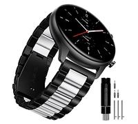 YABZOZ Bracelet Compatible avec Amazfit GTR 2 / GTR 2e / Stratos 3 / GTR 47mm / GTR 3 / GTR3 Pro Metall 22mm Bracelet (Noir/Argent)