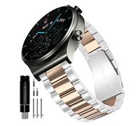 YABZOZ Bracelet Compatible avec Huawei Watch GT 2 Pro, Bracelet de Remplacement en Acier Inoxydable pour Huawei Watch GT 2 46mm/GT 3 46mm/GT 3 Pro 46mm Bracelet (Argent/Or rose)