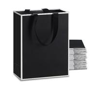 YACEYACE Lot de 10 sacs cadeaux noirs avec poignées en forme de nœud - 20,3 x 10,8 x 26,7 cm - Taille moyenne - Sacs cadeaux en papier noir - Grand paquet - Cadre blanc - Sacs en papier - Sacs de