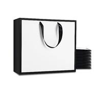 YACEYACE Lot de 20 grands sacs cadeaux en vrac, 31,8 x 11,4 x 27,9 cm, grands sacs cadeaux noirs et blancs avec poignées en ruban, grands sacs cadeaux en papier, sacs de courses robustes, sacs de