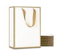 YACEYACE Lot de 20 sacs cadeaux blancs de taille moyenne, 20,3 x 10,2 x 26,7 cm, sacs en papier élégants pour boutique, fête, mariage, anniversaire, vente au détail