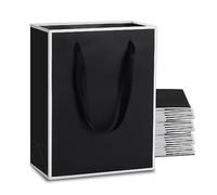 YACEYACE Lot de 20 sacs cadeaux en papier noir avec poignées - 20,3 x 10,2 x 26,7 cm - Sacs cadeaux en papier noir avec cadre blanc - Sacs cadeaux pour fête, anniversaire, mariage, vente au détail