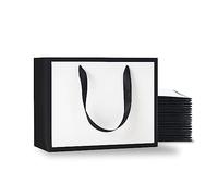 YACEYACE Lot de 20 sacs cadeaux noirs et blancs avec poignées en ruban, 26,7 x 10,8 x 20,3 cm, sacs cadeaux en papier noir et blanc, sacs à provisions en papier, fête, boutique