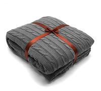 Yachee Couverture extra douce tricotée en coton peigné de qualité supérieure - Couvre-lit, Taille L (180 x 201 cm) , Coton, Smoky Grey, 180x200cm