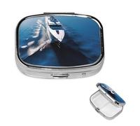 Yacht Pilulier carré en métal à 2 compartiments - Joli pilulier de voyage portable pour médicaments et vitamines - Cadeau unique pour homme et femme