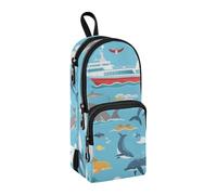 Yacht Whale Trousse à crayons bleue de grande capacité avec compartiment pour étudiants en forme de cartable organiseur de papeterie pour l'école, le bureau, le travail, Yacht Whale Bleu, Taille