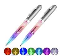 Yacig Lot de 2 stylos à bille lumineux avec lumière changeante - Alimenté par piles - 7 en 1 - Multicolore - Stylo lumineux pour écrire dans le noir