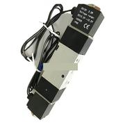 YACODLUL Électrovanne pneumatique 4V120-M5 4V120-06 Double Bobine Port M5 Vanne de régulation 5/2 Voies avec Fil conducteur Type de Prise LED Rouge(1/8",AC110V_WIRE Lead Type)