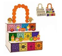 Yacriso Ensemble de présentation d'autel en bois du Jour des Morts (#B) | décor Dia De Los Muertos, avec bougie de souci en forme de crâne en sucre et pièces florales, commémorative de cheminée