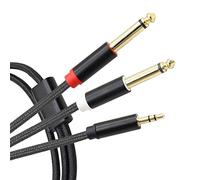 YACSEJAO Câble audio stéréo TRS 3,5 mm vers double 6,35 mm jack mâle 1/8 vers 1/4 mâle pour amplificateurs, guitare, piano à clavier, home cinéma, console de mixage, écouteurs, 1 m