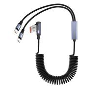 YACSEJAO Câble de charge USB 2 en 1 avec câble spiralé, câble de charge rapide USB-A 1 vers 2 à 90 °, câble à ressort rétractable pour smartphones, tablettes et banques d'alimentation (2 type C)