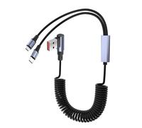 YACSEJAO Câble de charge USB 2 en 1 avec câble spiralé, câble de charge rapide USB-A 1 vers 2 à 90 °, câble à ressort rétractable pour smartphones, tablettes et banques d'alimentation (Micro + type C)
