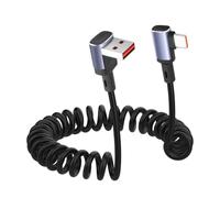 YACSEJAO Câble USB A vers USB C torsadé à 90 degrés - 1 m - Câble USB C | Charge rapide 65 W, câble spirale USB C, double angle à 90 degrés, connecteur USB réversible, transfert de données