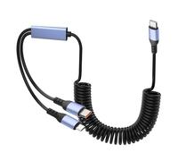 YACSEJAO Câble USB rétractable 2 en 1 66 W avec connecteur micro USB de type C pour téléphone, ordinateur portable, tablette, câble à ressort multi-charge 6 A pour charge rapide et synchronisation des