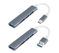 YACSEJAO Lot de 2 hubs USB ultra fins 4 ports de type C vers 3 USB + USB vers USB - Adaptateur d'extension de données pour ordinateur portable, clavier, souris, Mac, lecteur flash, disque dur mobile