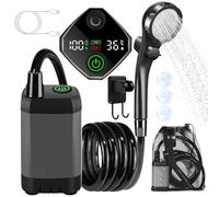YADOBIG Douche Camping avec Pompe, Douche Portable pour Affichage Numérique Intelligent, Douchette Camping avec Batterie 6000mAh, pour Bain Plein Air, Lavage de Voiture, Animaux Domestiques, Jardin