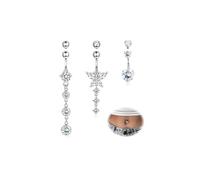 YADOCA 14G Piercing Nombril Acier Chirurgical Argent Cœur Zircon CZ Long Anneau de Piercings Nombril (avec 3 Boules de Rechange)