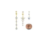 YADOCA 14G Piercing Nombril Acier Chirurgical Or Cœur Zircon CZ Long Anneau de Piercings Nombril (avec 3 Boules de Rechange)