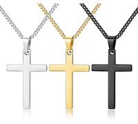 YADOCA 3 Collier Croix en Aacier Inoxydable pour Femme Homme Pendentif Classique Chaîne Réglable Bijoux Cadeau Religieux Argent Or Noir