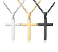 YADOCA 3 Collier Croix en Aacier Inoxydable pour Femme Homme Pendentif Classique Chaîne Réglable Bijoux Cadeau Religieux Argent Or Noir