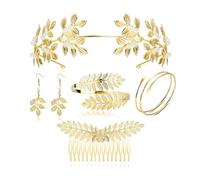 YADOCA 6Pcs Déesse Grecque Costume Accessoires pour Femmes Bracelet de Bras Or Bandeau Feuille Couronne Peigne à Cheveux Grecque Pince à Cheveux Feuille Décorations Mariage Bijoux