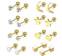 YADOCA 8 Paires 18G Acier Chirurgical Boucle d Oreille Femme Acier Chirurgical Faux Piercing Oreilles Cartilage Barbell Cz Helix Set Boucle d Oreille Argent Or Rose Or