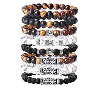 YADOCA 8 PCS Ensemble de Bracelets 8 MM pour Hommes - Pierre Volcanique, Oeil De Tigre Jaune, Bouddha, Rock Gothique Punk Élastique